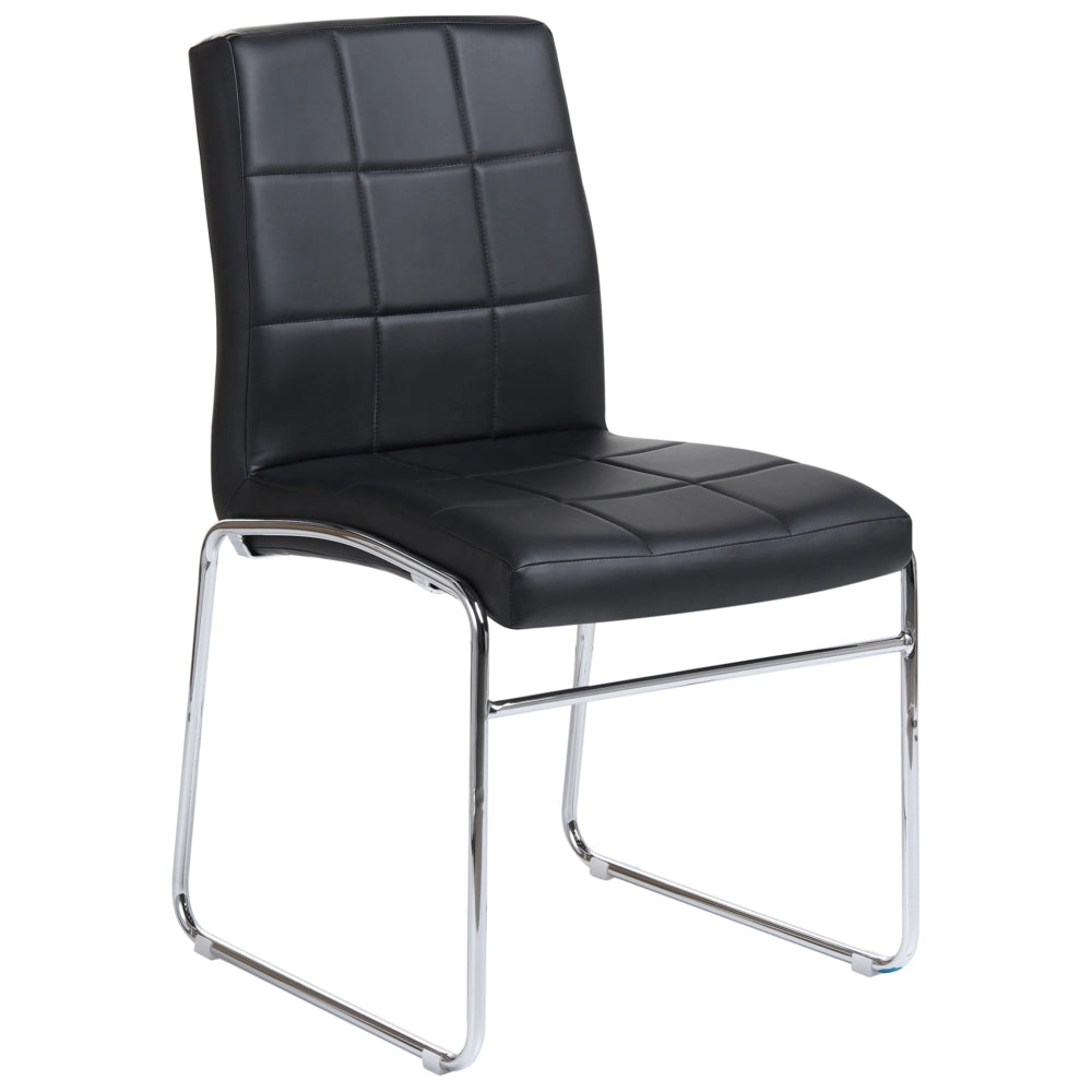 Set di 2 Sedie da Pranzo in Ecopelle Nera Gambe in Metallo Cromato Moderne