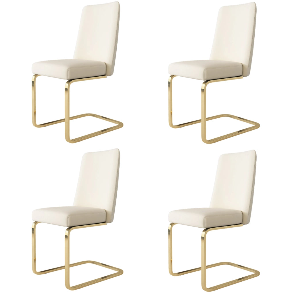 Set di 4 sedie da pranzo in velluto beige con schienale a rombi e gambe in metallo