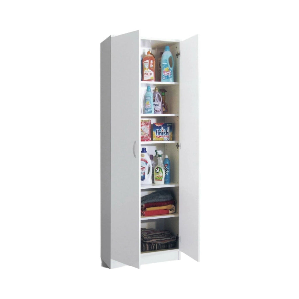 Ermanno, Armadio Multiuso 2 Ante 5 Ripiani Made in Italy, 72x186h cm Bianco