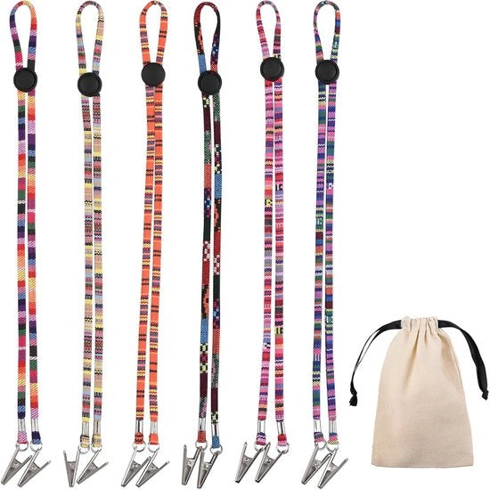 7 pezzi di clip per asciugamani in stile folkloristico, clip per asciugamani con impugnatura regolabile, catenina per serviette per dentisti con corda, adatto per anziani, adulti, pazienti, asciugamani, ristoranti, viaggi
