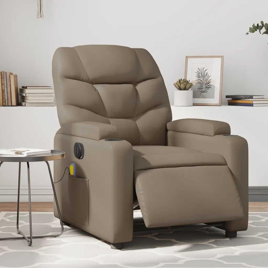 Divano Sedia-Poltrona Reclinabile Massaggio Elettrica Cappuccino Similpelle 418047