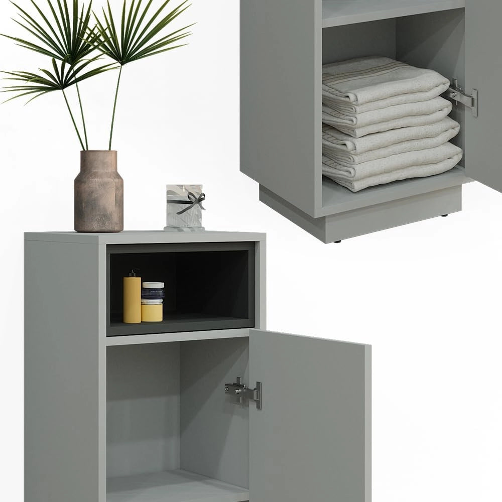 Mobiletto bagno Beatrice, Grigio, 38 x 93 cm, per la conservazione in bagno abbinabile alla serie Beatrice