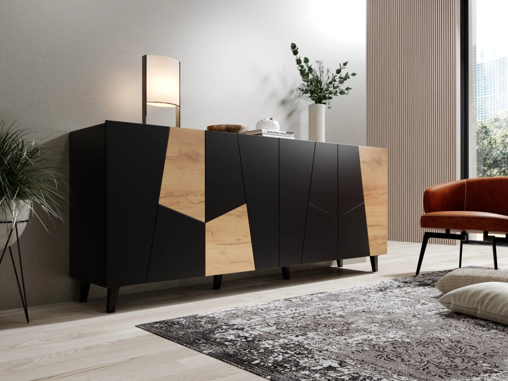 MOBILE VITRAIL CABINET 200 4D NERO OPACO ROVERE ARTIGIANALE ETNA