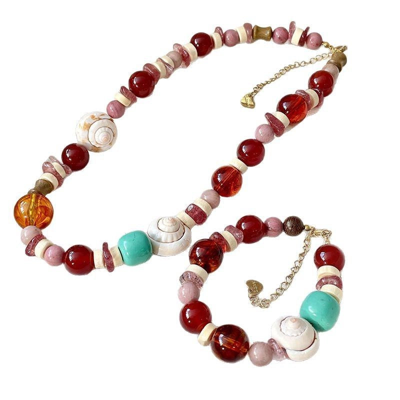 Bracciale e collana fatti a mano con perline di agata naturale multicolore, regalo di Natale o compleanno.