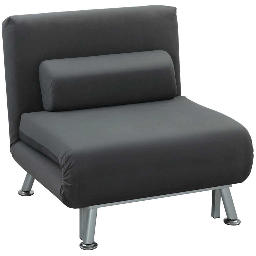 Poltrona Letto Singolo 3 in 1 75x70x75 cm in Tessuto Effetto Lino Grigio Scuro