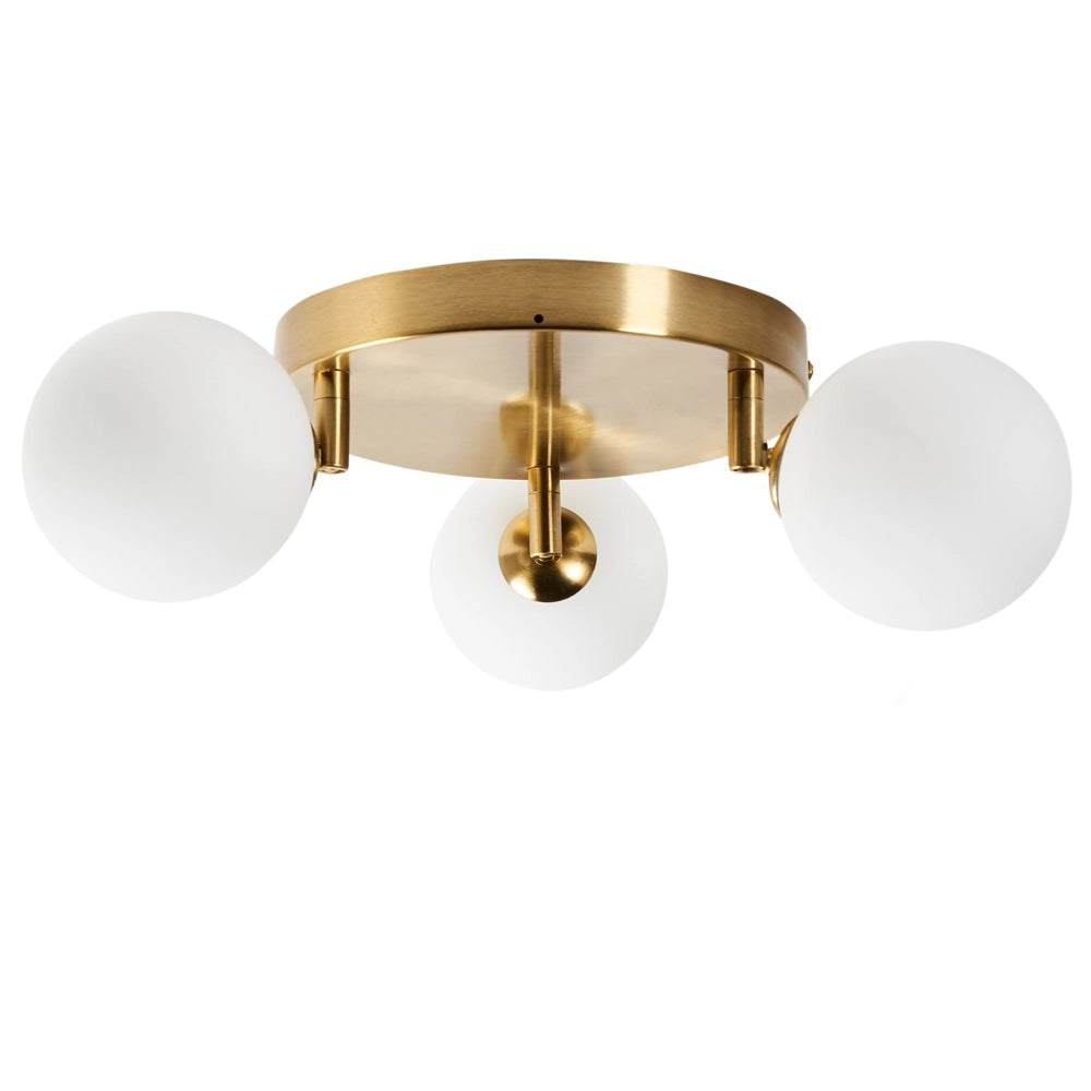 Plafoniera a 3 luci in ottone, vetro bianco e metallo di ferro Illuminazione del soggiorno dall'aspetto moderno e glamour