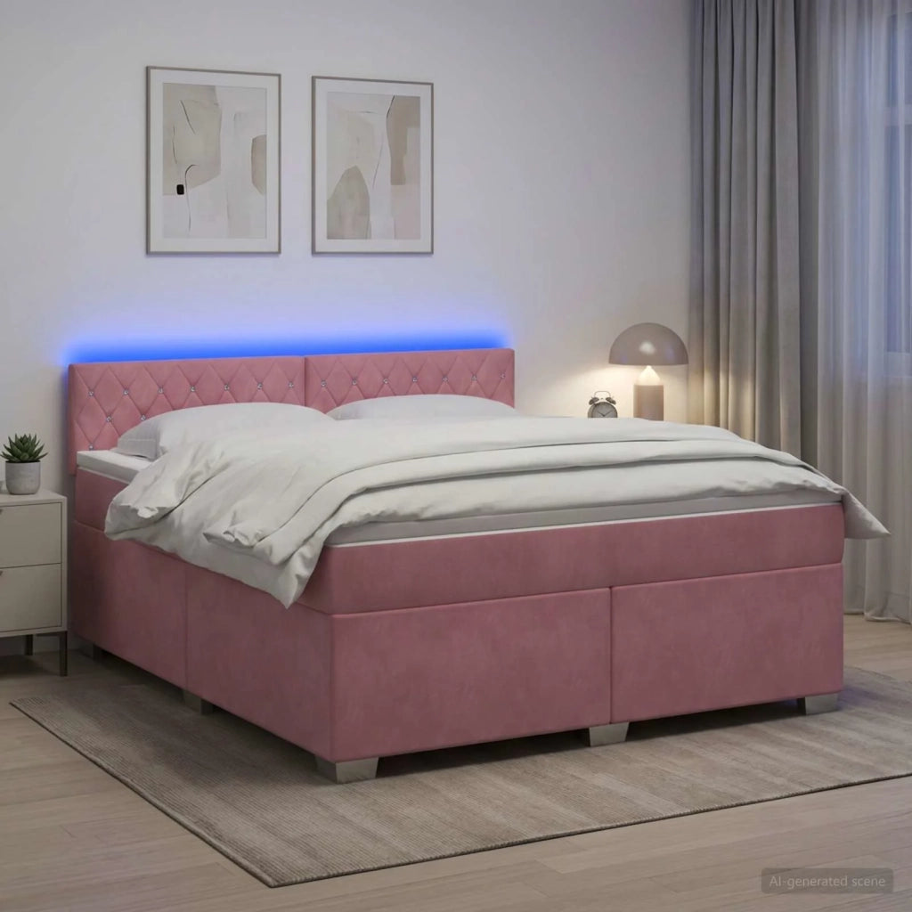 Letto con Box Spring, Materasso e LED Rosa 140 x 200 cm Velluto 3452191
