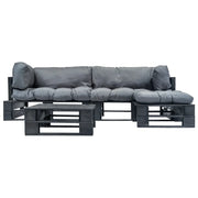 Set Divani da Giardino su Pallet 4 pz con Cuscini Grigi Legno 277426