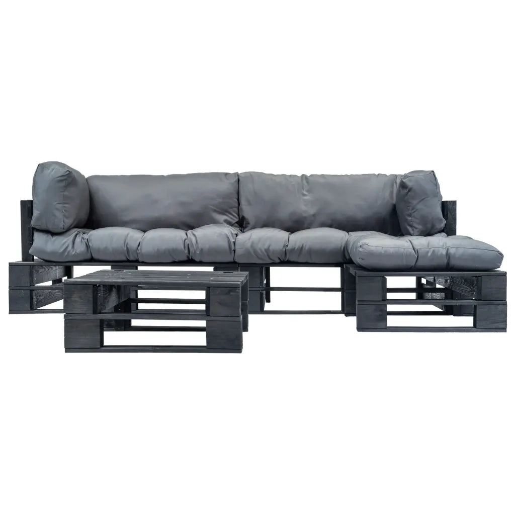 Set Divani da Giardino su Pallet 4 pz con Cuscini Grigi Legno 277426