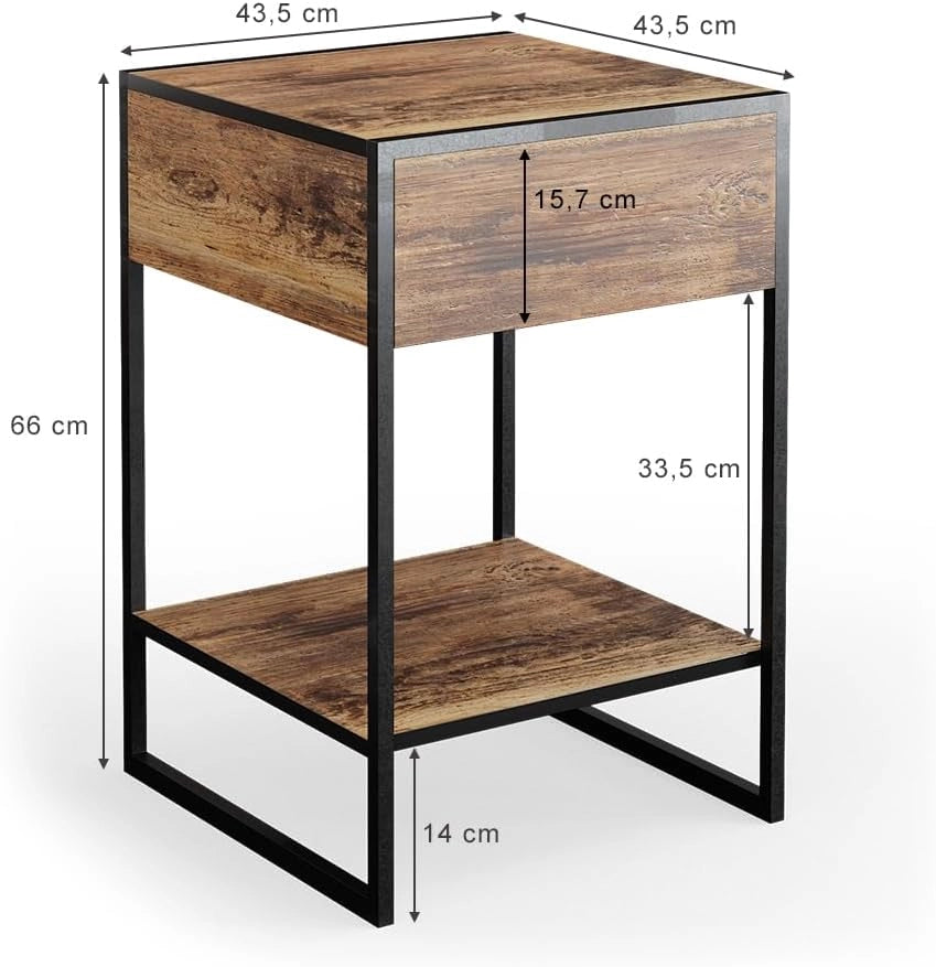 Comodini camera da letto Fyrk, Legno antico, Set di 2, per riporre oggetti di uso quotidiano accanto al letto