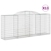 Cestini gabbioni recinzione a gabbia muro di contenimento ad arco 13 pezzi 300 x 50 x 120/140 cm ferro zincato argento 02_0040392