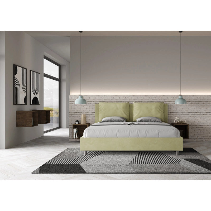 Letto imbottito Matrimoniale 200x210 cm Antea - Con rete,Microfibra,Tè verde
