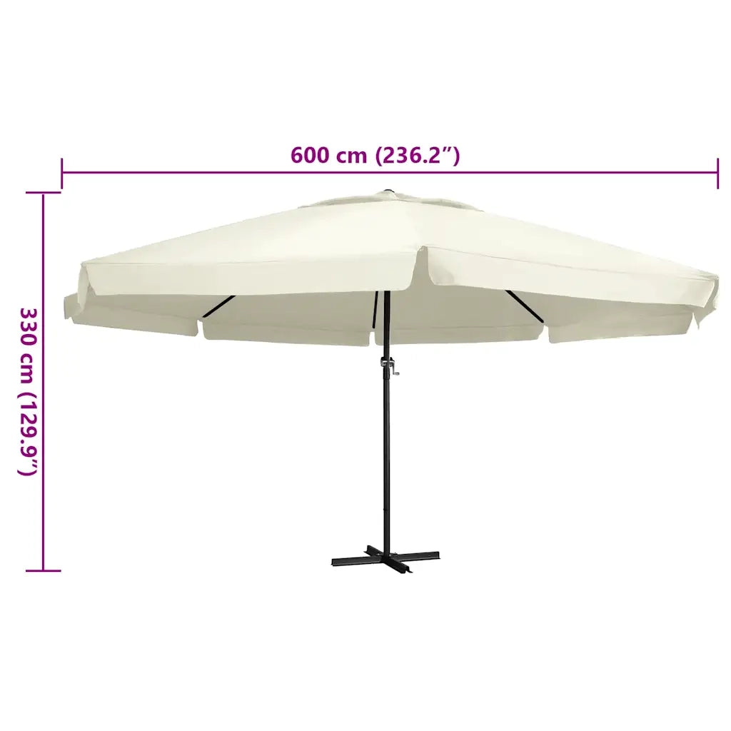 Ombrellone da Esterni Palo in Alluminio 600 cm Bianco Sabbia