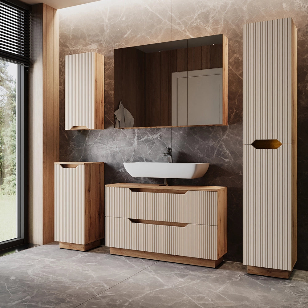 Vicco Set di mobili da bagno Rovere/cashmere a righe 5 parti