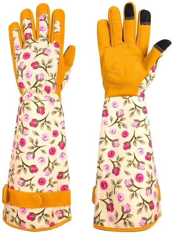 Manopole per giardinaggio con protezione da spine e manica lunga (giallo M) - Manopole per giardinaggio con palmo di mano rinforzato