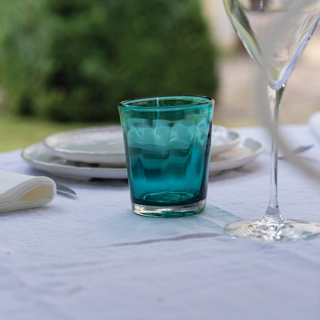 Zafferano Set 6 Bicchieri Tumbler Serie Bei in Vetro Soffiato a Bocca Lavorazione a Mano Volante Colore Verde Mare Eleganti per Tavola Quotidiana