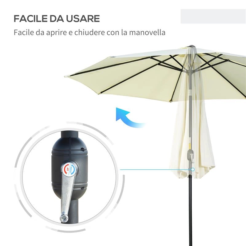 OMBRELLONE DA GIARDINO INCLINABILE A 8 STECCHE CON MANOVELLA IN METALLO E POLIESTERE Ø 295X250 CM BEIGE