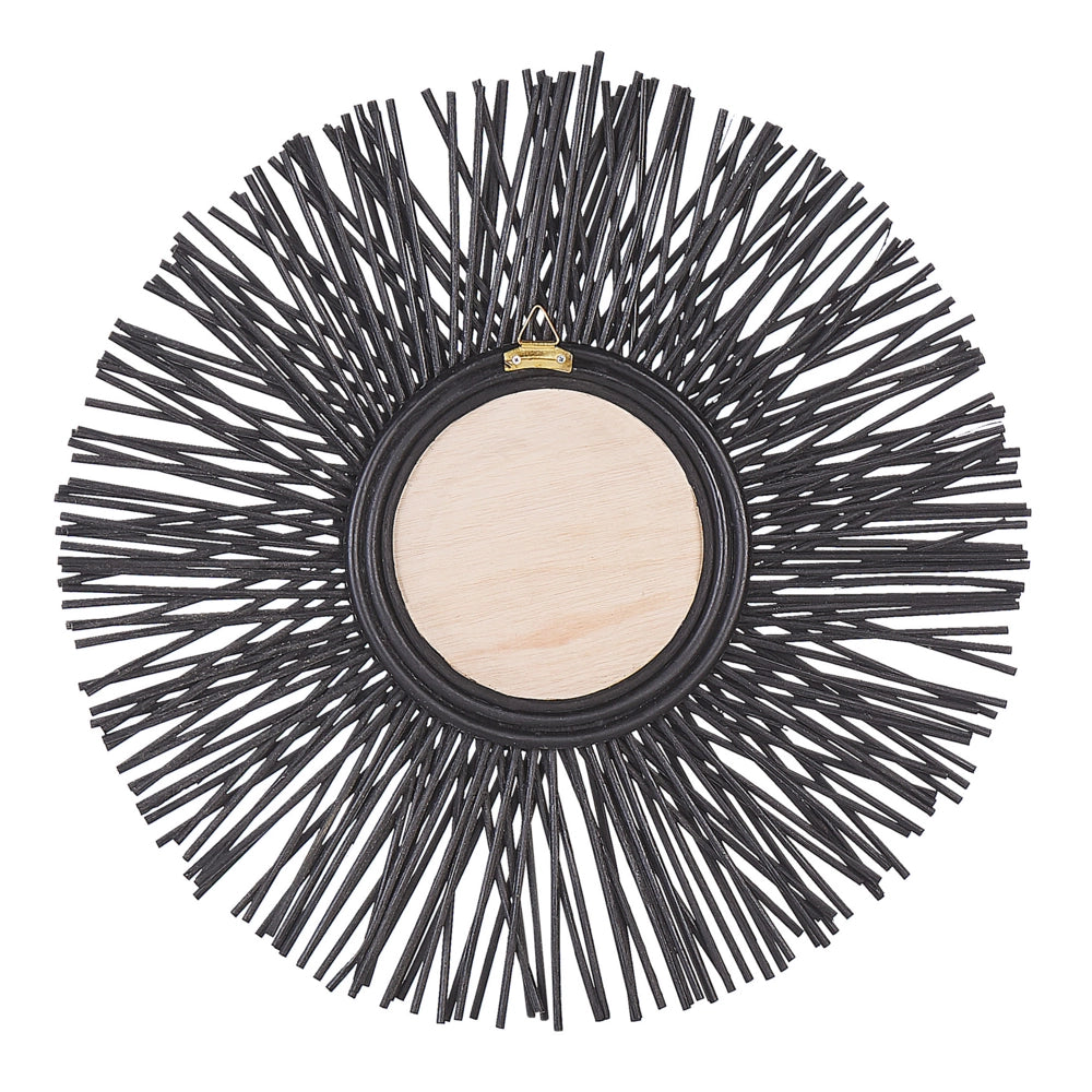 Specchio da parete con cornice in rattan Nero ø 60 cm a treccia a raggiera da appendere alla decorazione del soggiorno