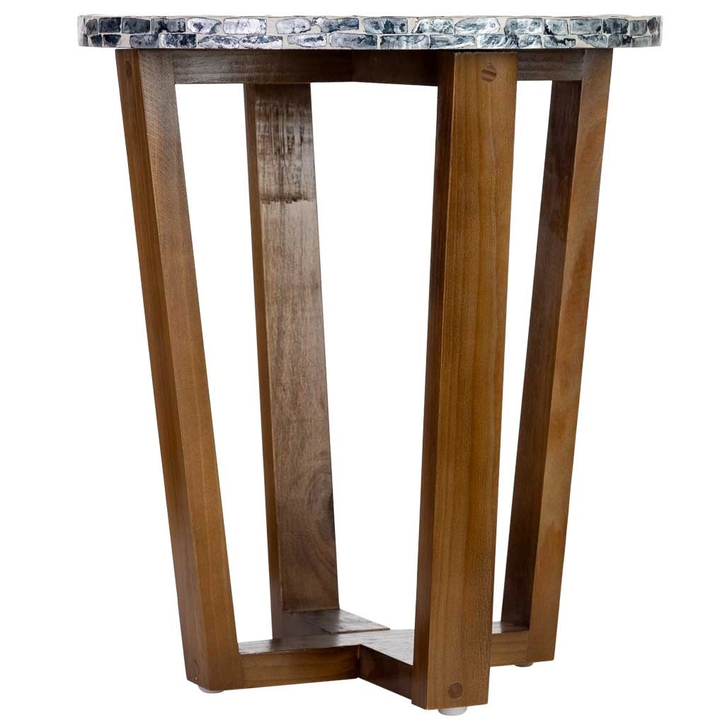 Tavolino ausiliario in legno e madreperla grigia D36x40h cm
