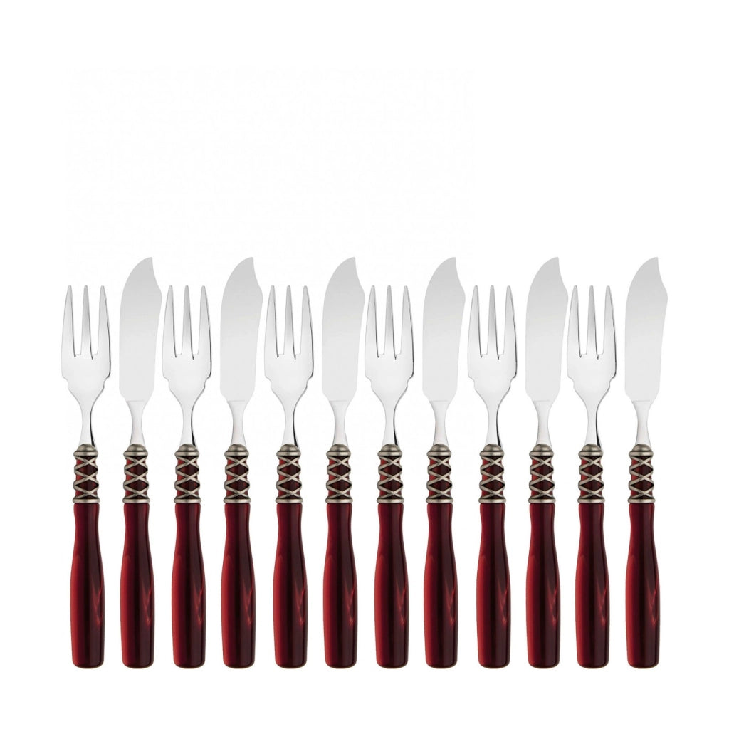 ARIANNA Ghiera Argento Anticato, Posate Set 12 Pz Pesce, Scatola