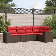 Salotto da Giardino-Set Divani da Giardino 5 pz con Cuscini Marrone in Polyrattan 182672