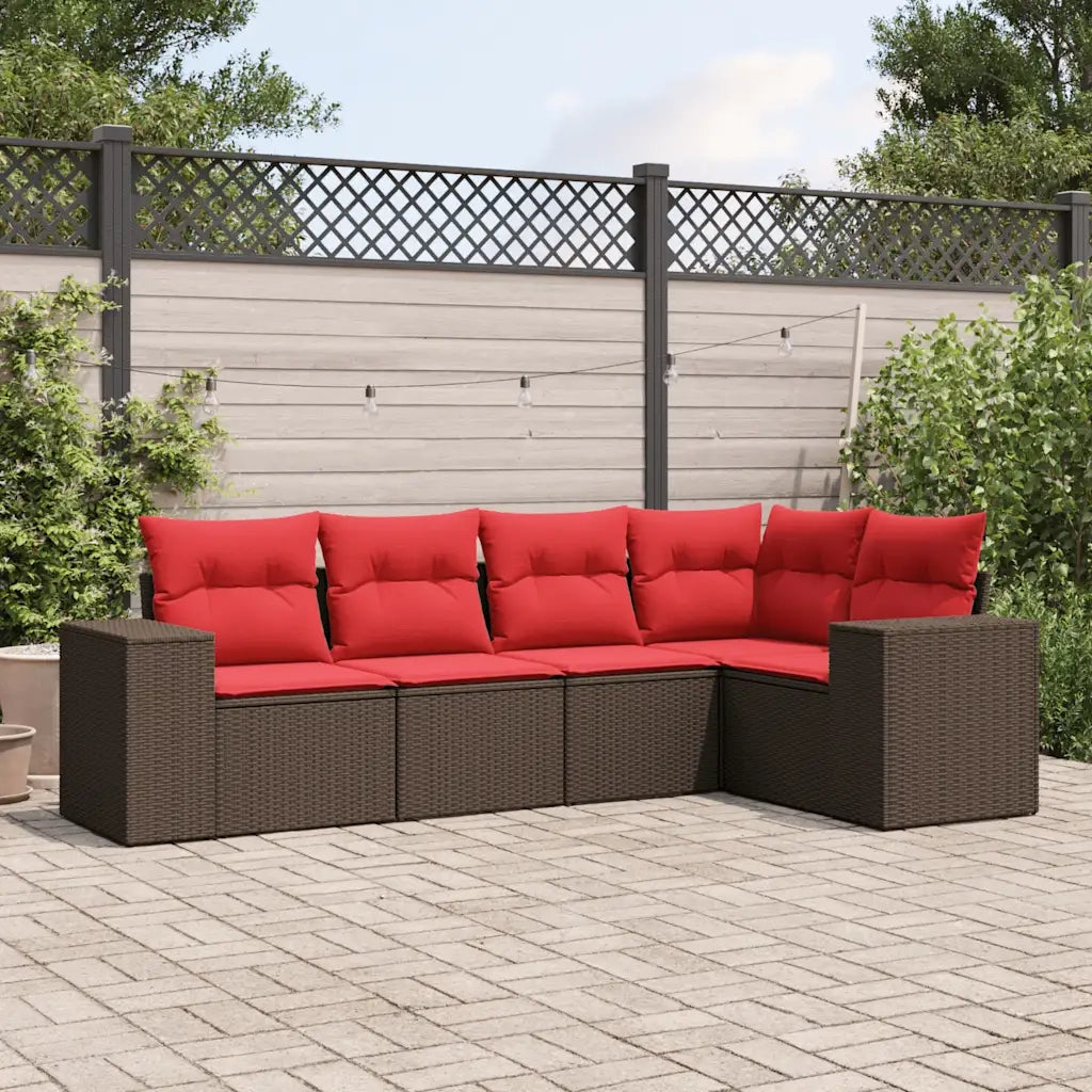 Salotto da Giardino-Set Divani da Giardino 5 pz con Cuscini Marrone in Polyrattan 182672