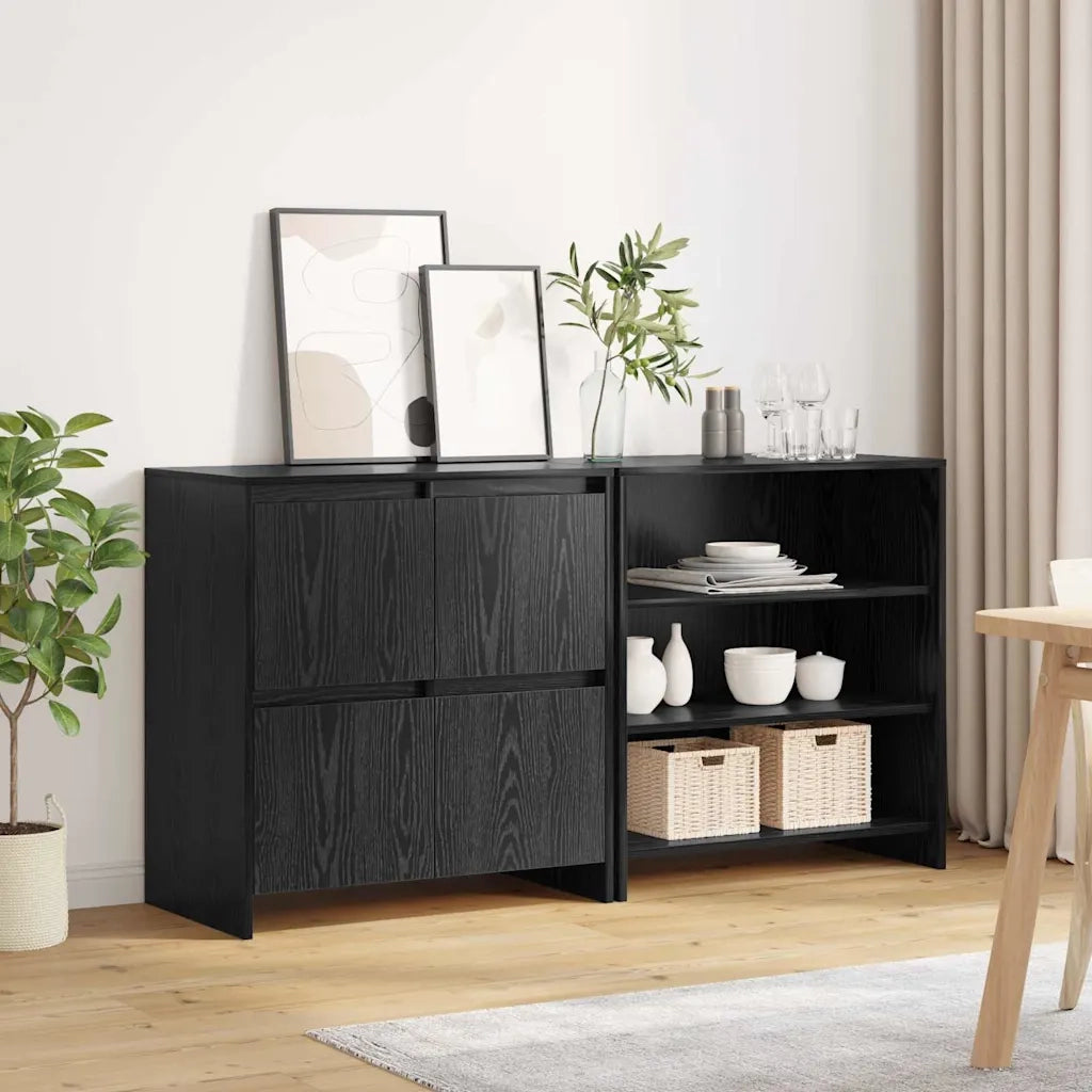 Credenza 2 pcs Rovere Nero 70 x 41 x 75 cm Legno multistrato