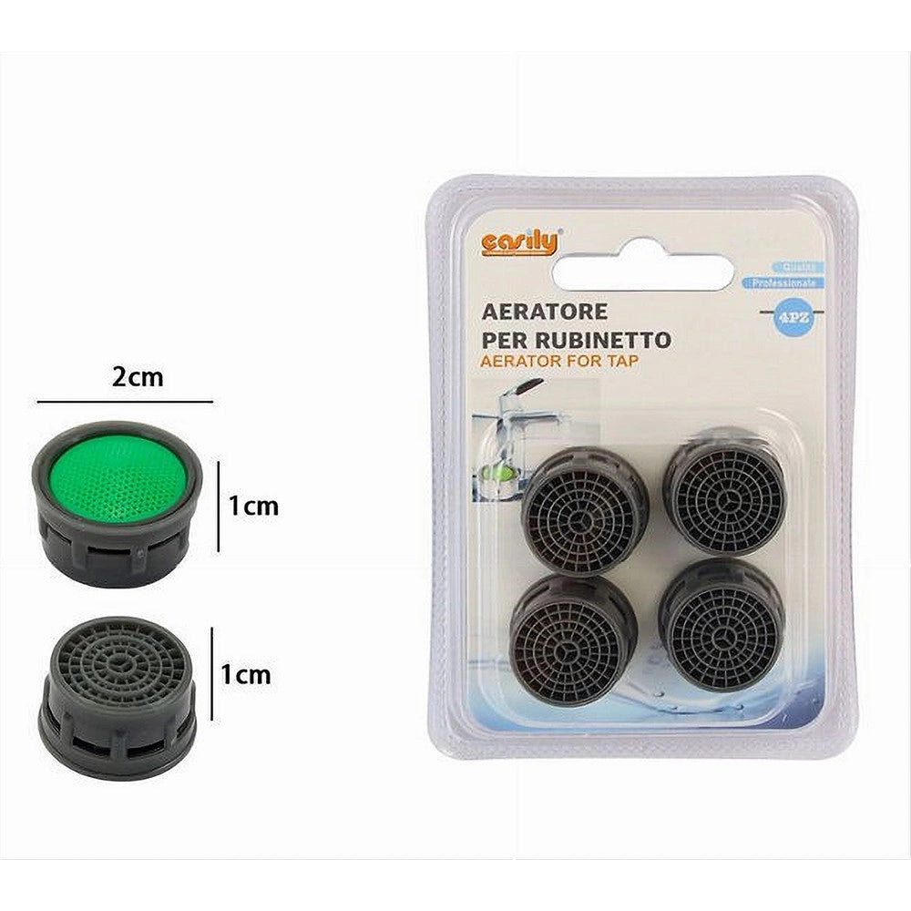 Trade Shop - Set 4 Pz Aeratore Per Rubinetto Lavabo Bagno Cucina 2x1cm Filtro Accessori 69381 -