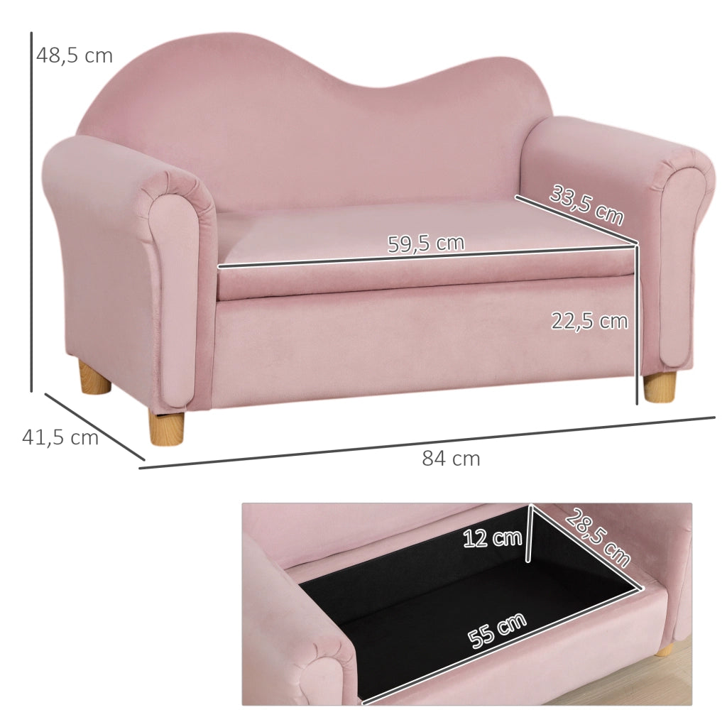 Divanetto bambini con cassetti ¨C Zephmum ¨C 84x41,5x48,5 cm rosa