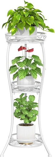Tavolo per piante a 3 livelli, metallico, 88 cm alto, sostegno per fiori, rete per piante, trappola per fiori in acciaio inossidabile, sostegno per piante, per angolo, veranda, giardino, balcone, sala da soggiorno