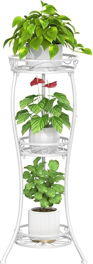 Tavolo per piante a 3 livelli, metallico, 88 cm alto, sostegno per fiori, rete per piante, trappola per fiori in acciaio inossidabile, sostegno per piante, per angolo, veranda, giardino, balcone, sala da soggiorno