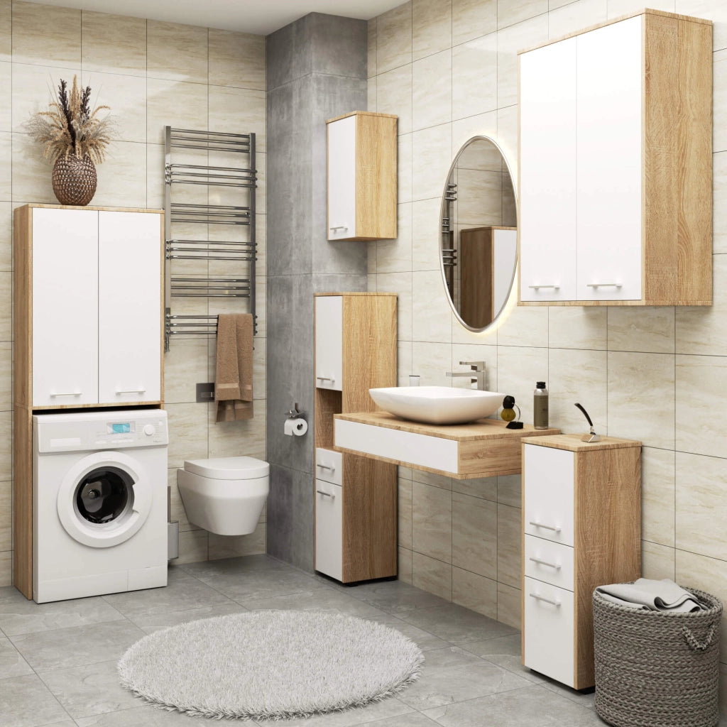 Mobile bagno sospeso AKORD FIN H934 W64 Quercia Sonoma, Bianco 2 ante 64x94x30 cm