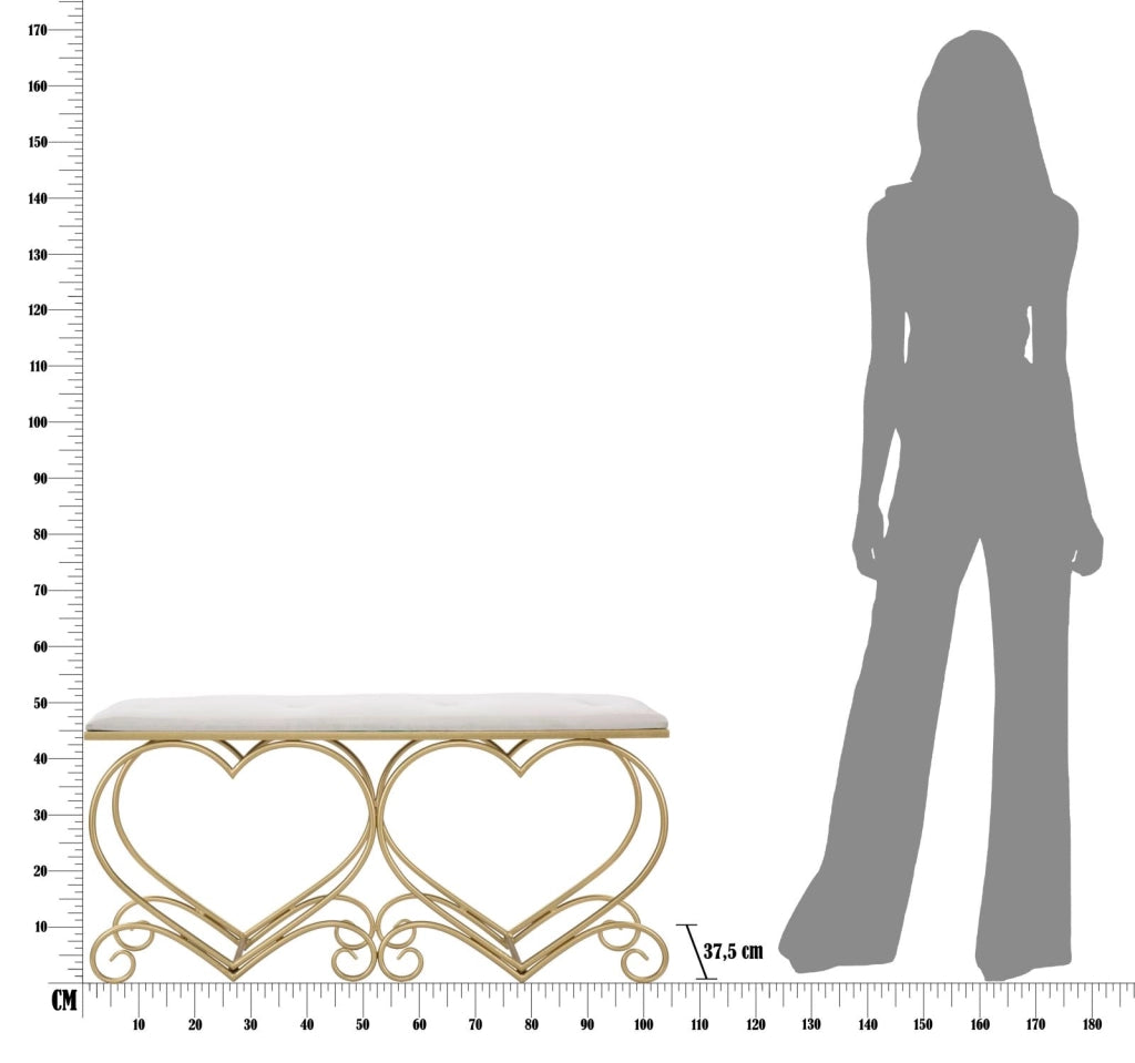 Panca Heart Crema 105x37,5x51,5 cm in Ferro e MDF e Spugna e Poliestere Oro e Rosa