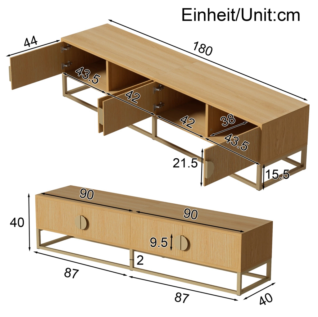 Mobile TV 180 cm color legno con 4 ante e maniglie semicircolari