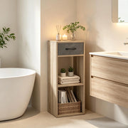 Libreria a cubi da terra con cassetto, 3 ripiani, legno ingegnerizzato, grigio/rovere chiaro