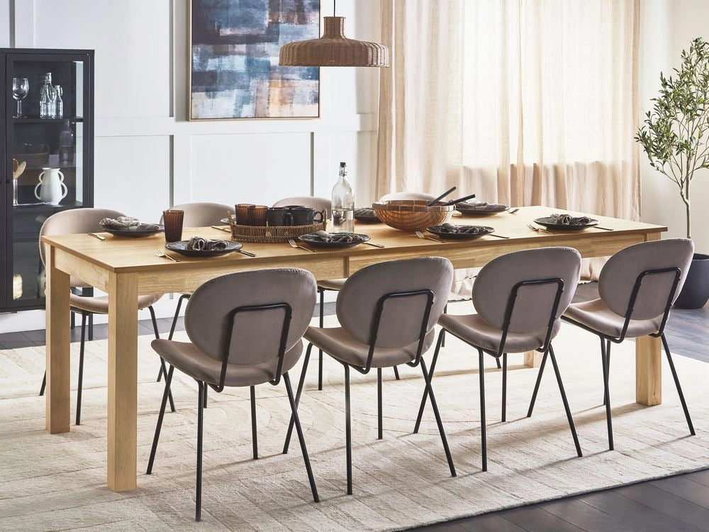 Tavolo da pranzo allungabile Legno chiaro MDF di gomma 160/240 x 90 cm Gambe in legno Piano rettangolare impiallacciato Finitura naturale