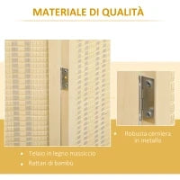 Paravento da Interno a 4 Ante Pieghevole Altezza 180cm, Legno e Bambù Stile Boho, Colore Naturale