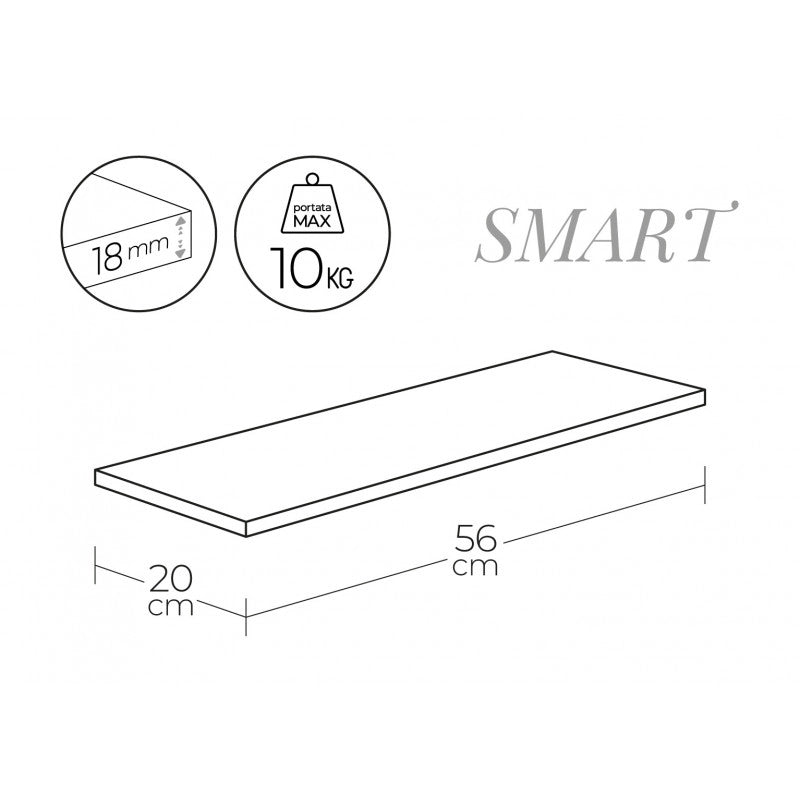 Mensola da Muro, Scaffale Legno, Mensola da Parete, Rovere Sagerau, 56x20x1,8 cm - Smart