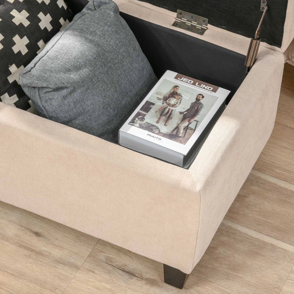 Panca contenitore imbottita in poliestere con seduta trapuntata e ampia capienza beige 125 × 49 × 41,5 cm