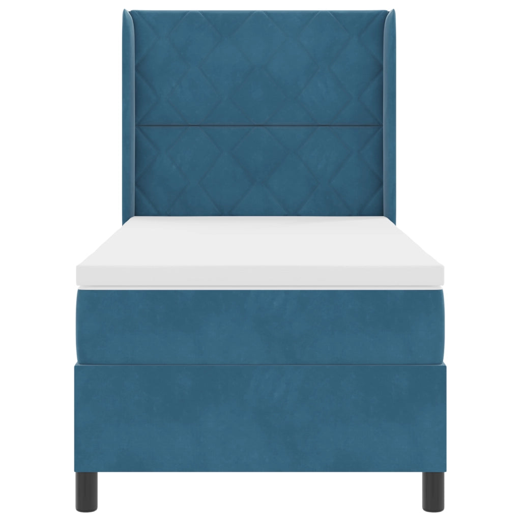 Letto Box Spring con Materasso & LED Blu Scuro 90x190 cm Velluto