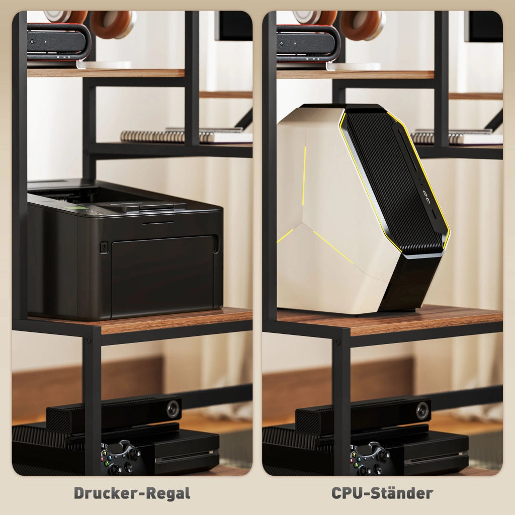 Scrivania con scaffale a 4 ripiani e supporto monitor ¨C Minimal ¨C Marrone 90x50x