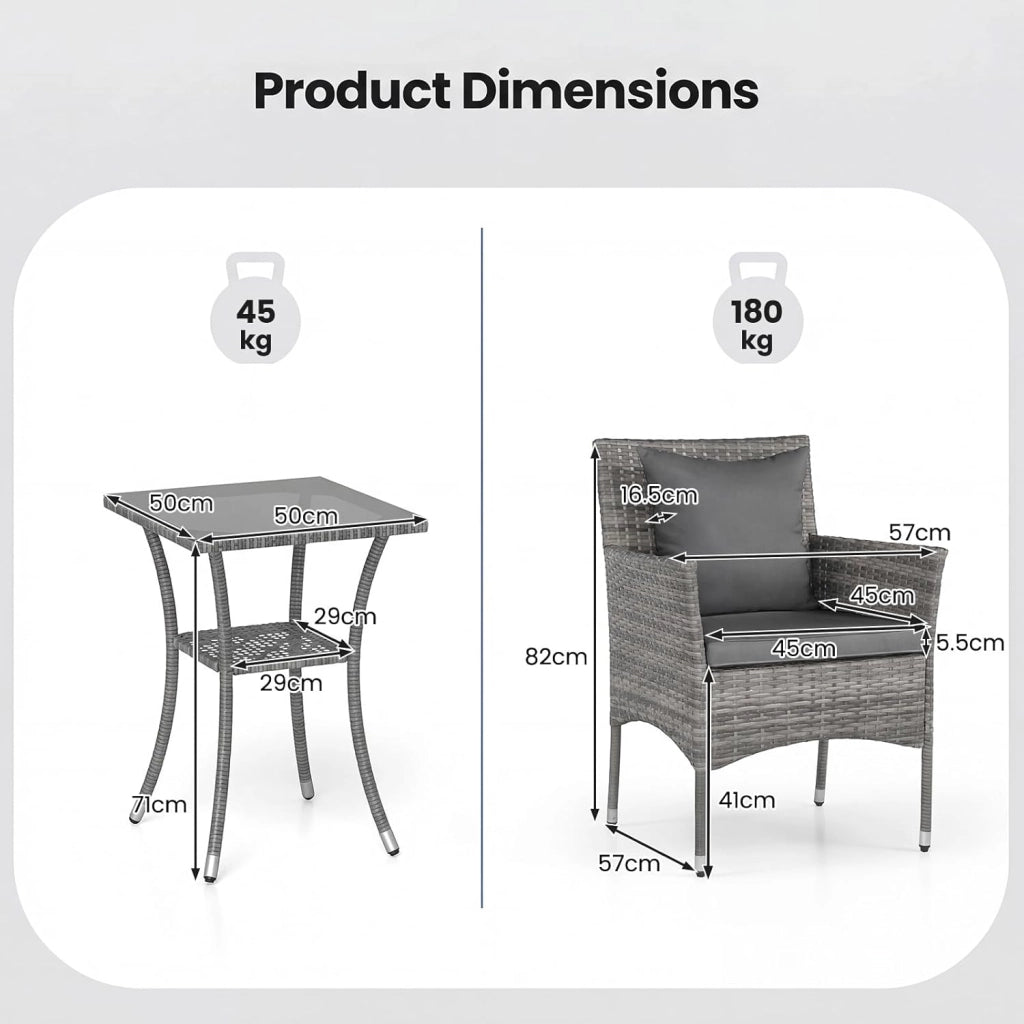 Set di mobili da balcone piccolo balcone, mobili da giardino in rattan, tavolo da bistrot con 2 sedie, mobili da balcone, set da 3 pezzi con cuscino, balcone, set da 2 sedie, 1 tavolo per 2