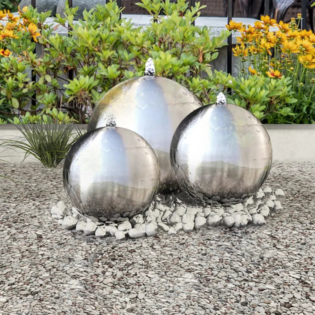 Fontane da Giardino a Sfera 3 pz con LED in Acciaio Inox 30 cm 277506