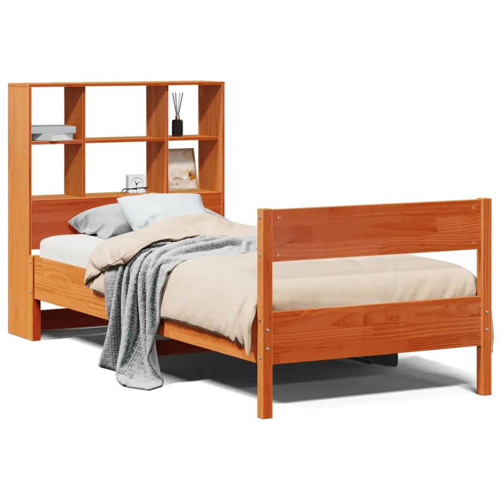 Letto singolo | Letto per adulti | Letto Libreria senza Materasso Marrone Cera 75x190 cm in Pino