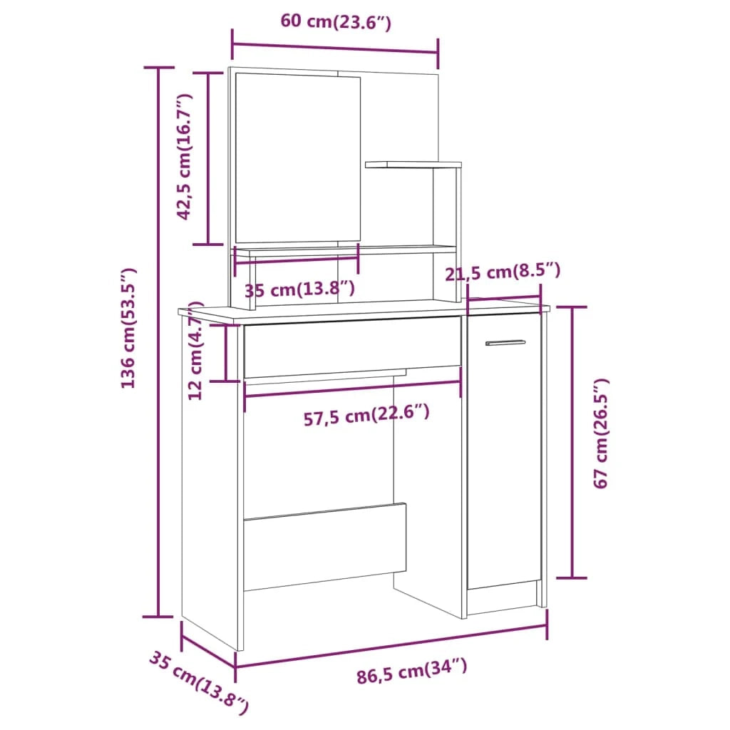 Set da toeletta mobili per camera da letto 86,5 x 35 x 136 cm bianco lucido 02_0006350