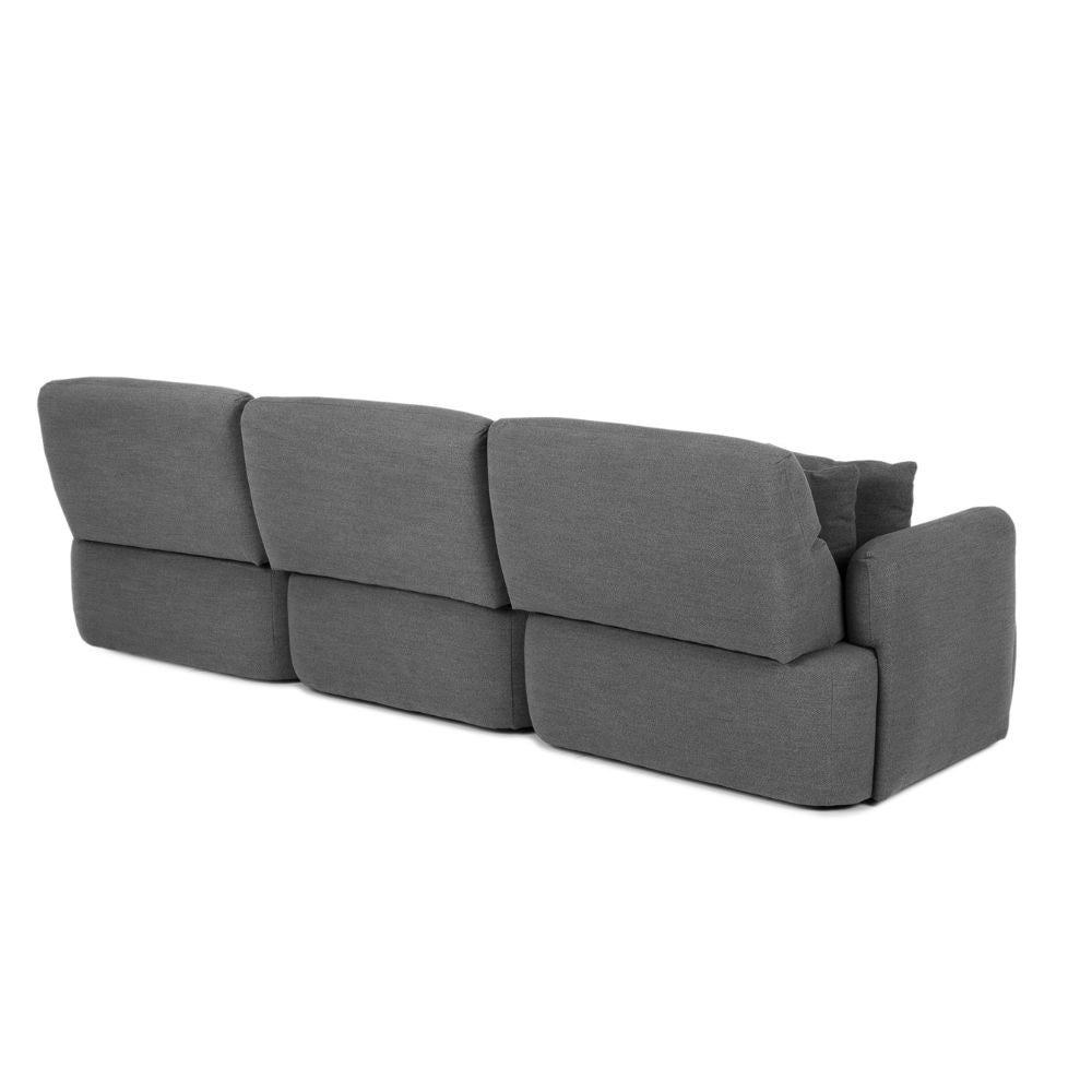 Divano con penisola reversibile e seduta traslante Koda tessuto grigio scuro 307x164x92H