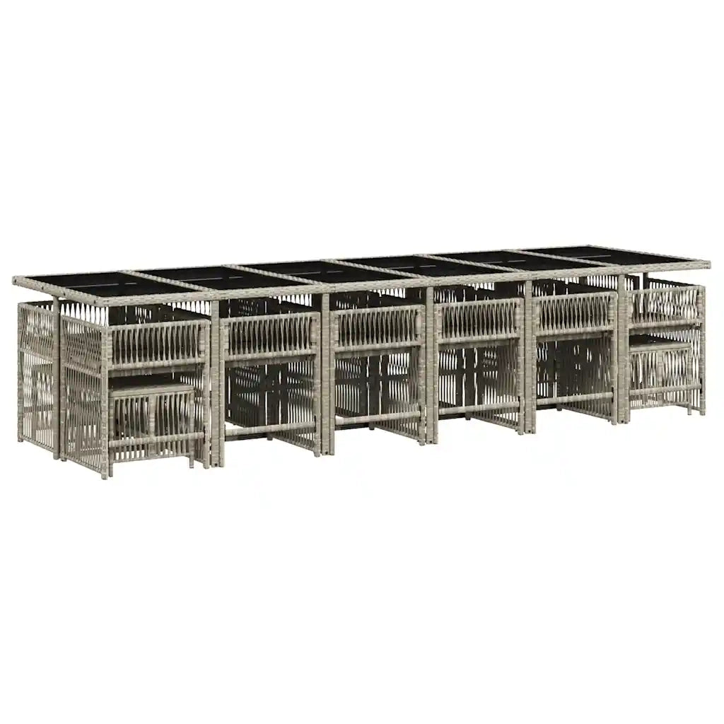 Set da Pranzo da Giardino 17pz con Cuscini Grigio in Polyrattan 3211727