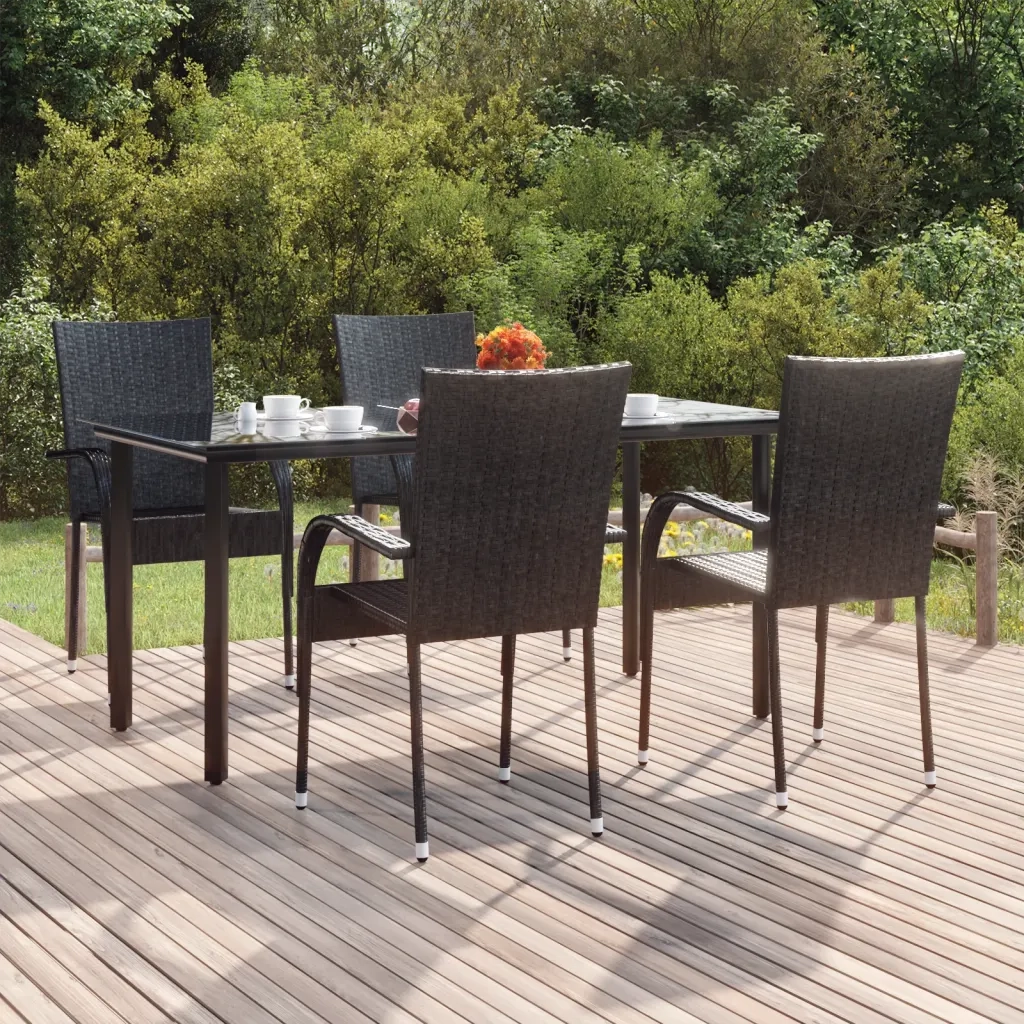 Set da Pranzo da Giardino 5 pz Nero in Polyrattan cod mxl 42807