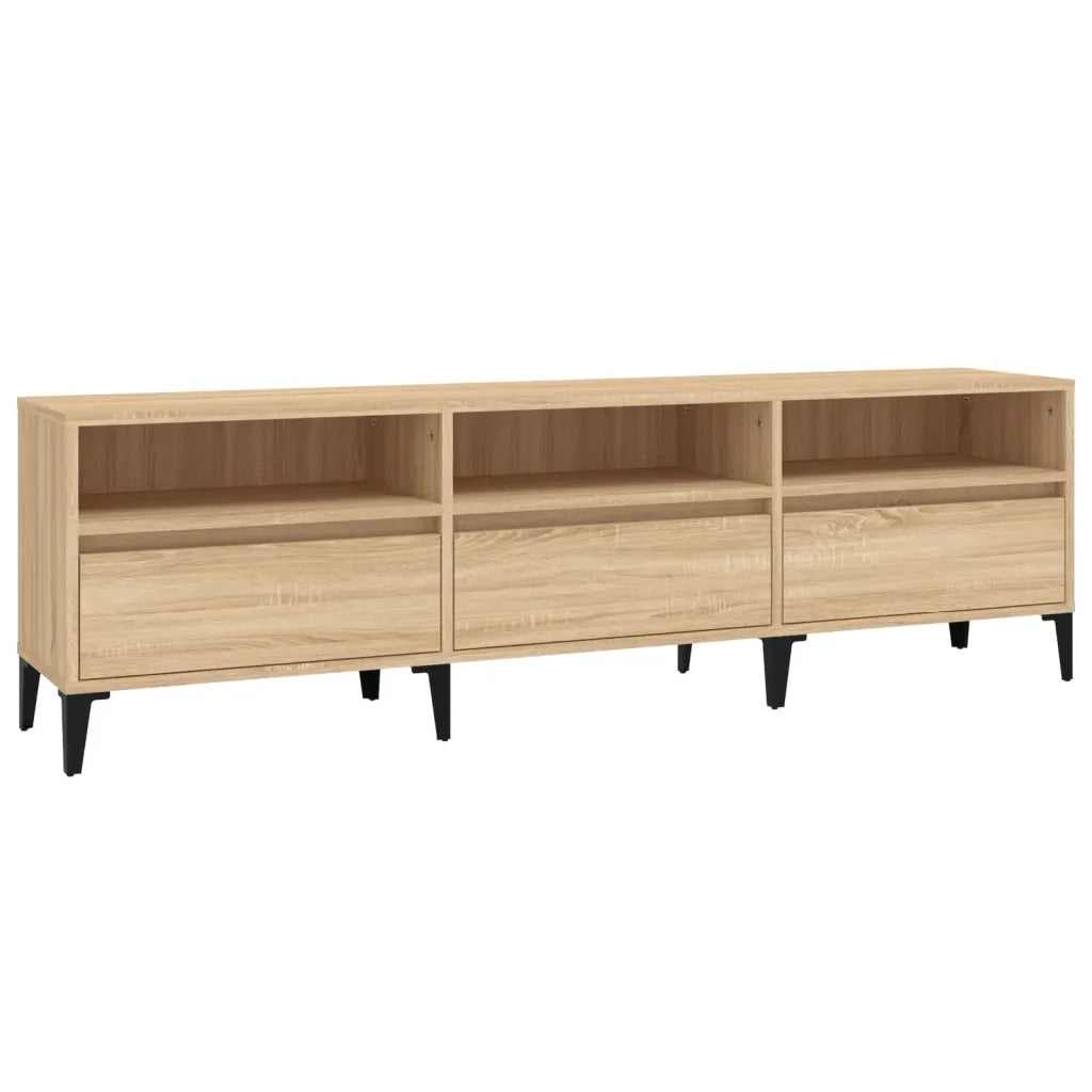 Mobile porta TV classico con vano contenitore per soggiorno 150 x 30 x 44 cm realizzato in legno composito di rovere Sonoma 02_0049187