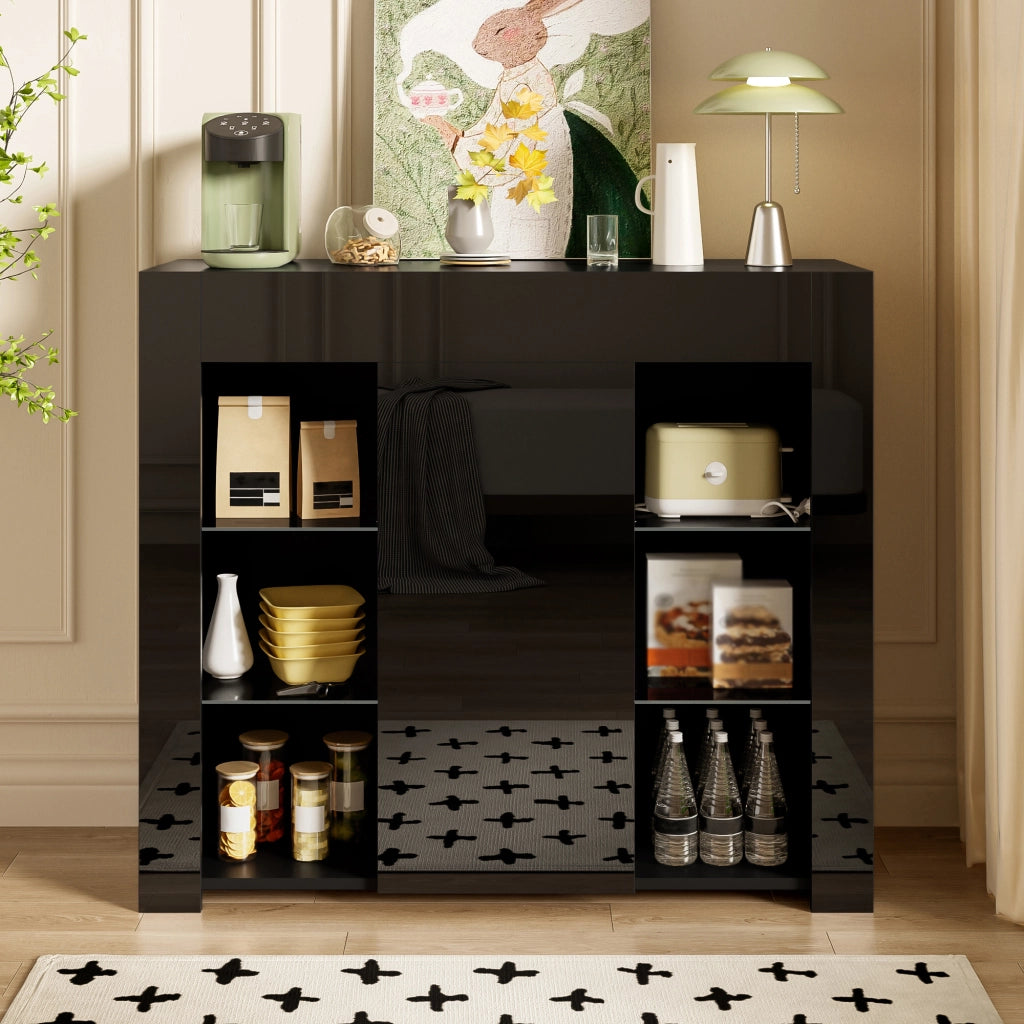 Credenza Nera Moderna con Frontale Lucido e Ripiani in Vetro 95x35x83 cm